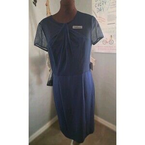JS Collections Midi Dress Navy Blue Mesh Top Size 10 NWT
